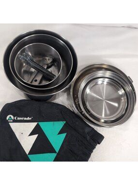 MSR Cascade 9 Piece Stainless Steel Nesting Pot Pan Set Camping Travel 1L 2L 3L